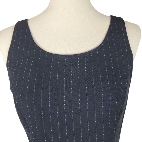 Tahari Black Purple Stripe Single Breasted Two Button Tank Top Blazer Set Size 4 - Picture 14 of 15